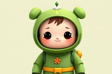 Naklejka premium there is a small green toy with a green outfit on