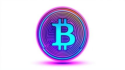Obraz premium Digital representation of a futuristic Bitcoin symbol with intricate neon patterns and vibrant colors, illustrating the concept of cryptocurrency in a modern context
