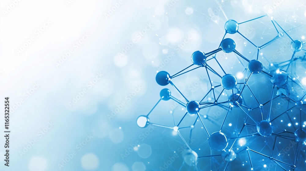 Poster Abstract molecule structure connecting on blue background representing science and technology