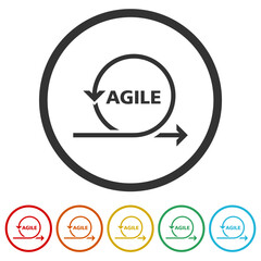 Agile word icon. Set icons in color circle buttons