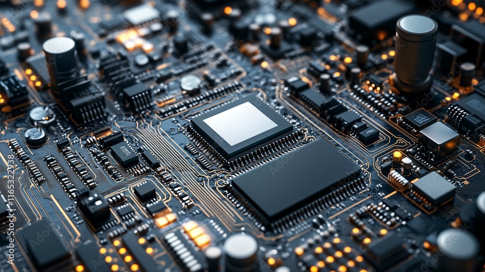 Poster Central processing unit performing complex calculations on circuit board
