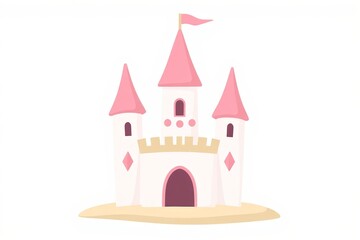 there is a pink castle with a flag on top of it