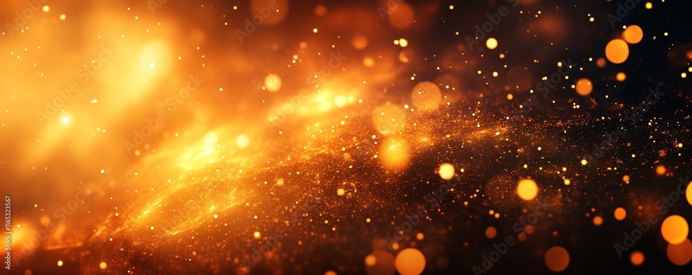 Poster golden particles swirling in a nebula, creating a magical cosmic background