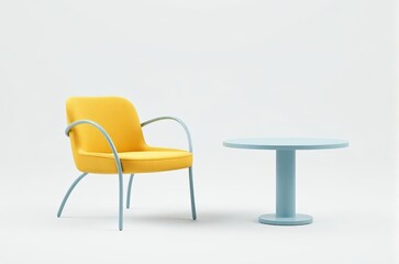 Fototapeta premium yellow chair and table with a blue table on a white background