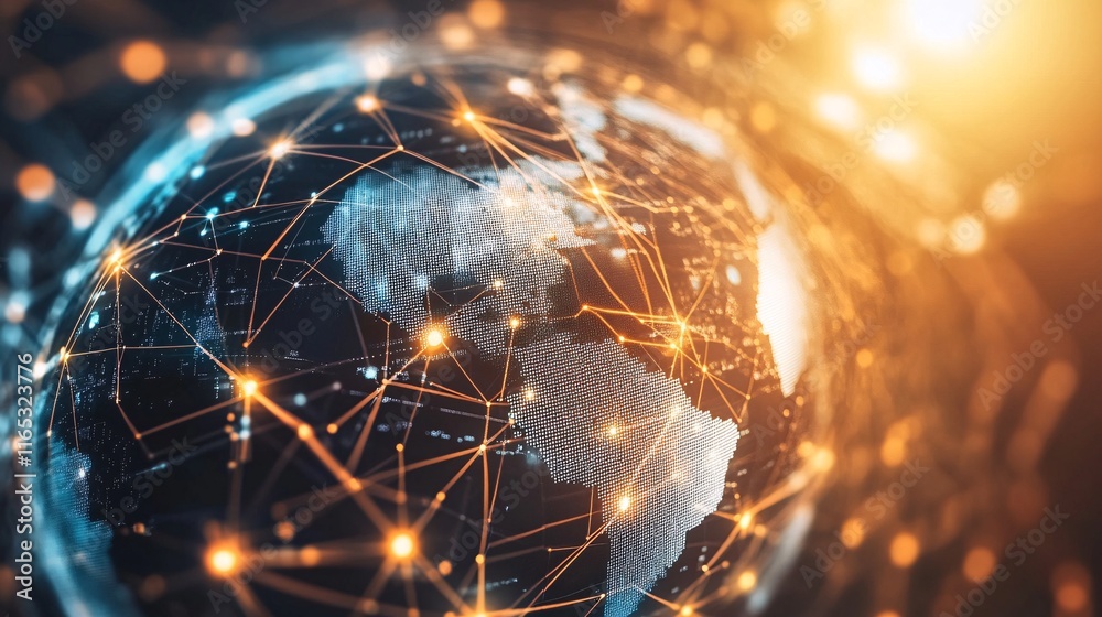 Poster Planet earth rotating and showing global network connections and data exchange