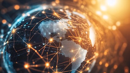 Planet earth rotating and showing global network connections and data exchange
