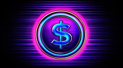 Fototapeta premium Neon Dollar Sign with Vibrant Glow Effect on a Dark Background for Financial Themes, Investments, and Modern Digital Transactions, Symbolizing Wealth and Prosperity