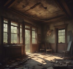 Fototapeta premium Illustration of abandoned house interior.