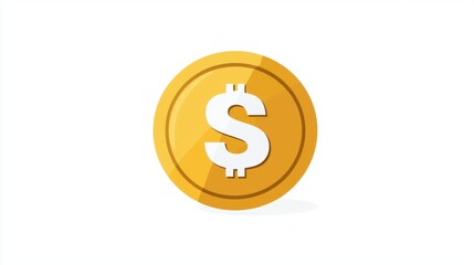 Golden Coin with Dollar Sign, Symbolizing Wealth, Finance, and Investment in a Clean and Modern Style on a White Background