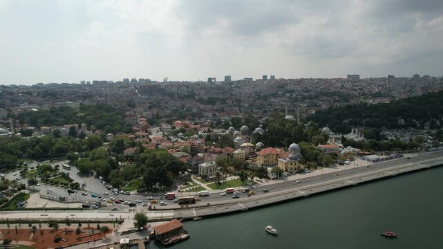 Seaside in City Drone View