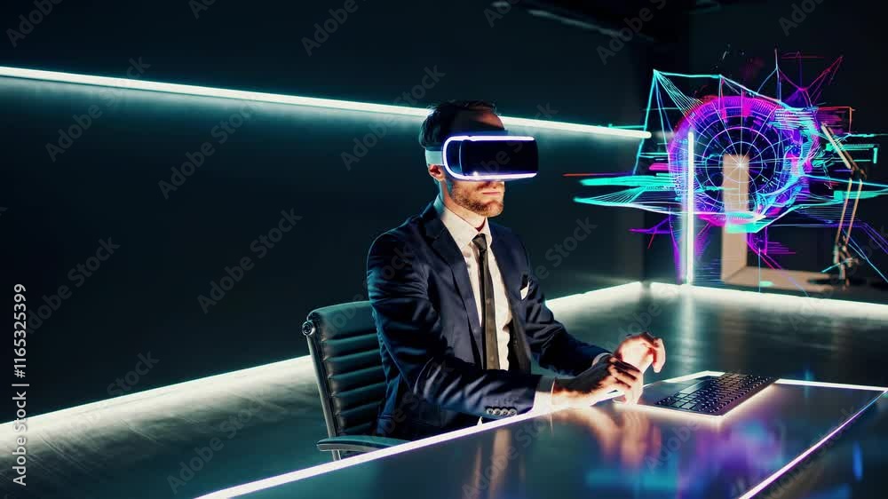 Poster dynamic workspace enhancing productivity with advanced technology and creative visualizations