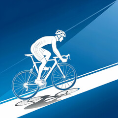 Fototapeta premium cyclist side view white silhouette on a blue back