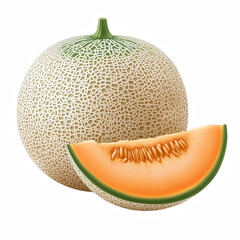 Realistic cantaloupe melon isolated on transparent background Generative Ai.