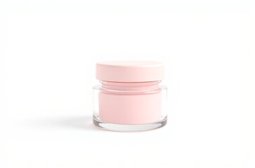 there is a small jar of pink cream on a white surface