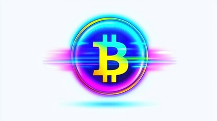 Obraz premium Vibrant Bitcoin Icon with Dynamic Motion Effect, Modern Digital Currency Symbol on Bright Background for Cryptocurrency and Blockchain Themes