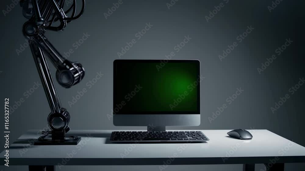 Aufkleber modern desktop computer setup with a sleek design and minimalistic workspace in low light
