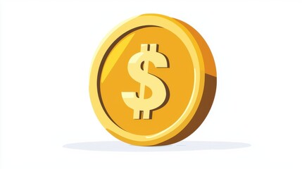 Fototapeta premium Golden Coin with Dollar Symbol on Bright White Background Representing Wealth, Finance, and Investment Concepts for Financial Illustrations and Stock Images