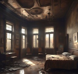 Fototapeta premium Illustration of abandoned house interior.