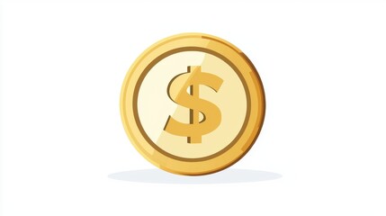 Obraz premium Gold Coin with Dollar Sign on White Background Illustrating Currency, Finance, Wealth, and Economic Concepts for Graphic Designs and Financial Reports