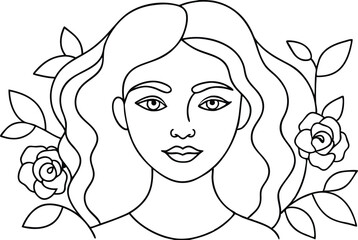 Abstract Female Face with Floral Elements