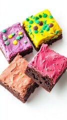 Vibrant Colorful Brownies with Sweet Icing and Sprinkles - A Delicious Treat