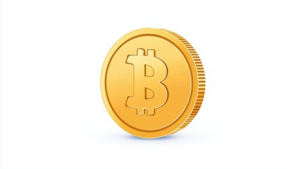 Realistic 3D Render of a Golden Bitcoin Coin Isolated on Clean White Background, Symbolizing Cryptocurrency Investment, Digital Currency, and Blockchain Technology