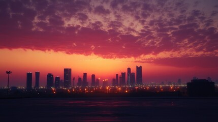 Fototapeta premium City skyline at sunset from parking lot
