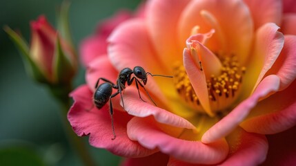 Ant on a Rose Flower