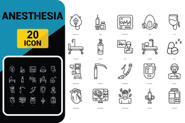 Anesthesia icons set. Syringe Pump, Anesthesia Machine And Heart Rate Monitor Anesthesiologist Equipment Concept Linear Pictograms.