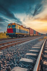 Fototapeta premium Train on Tracks Next to Forest