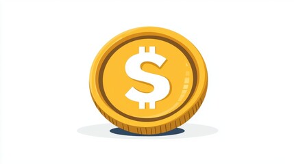A Bright Gold Coin with a Dollar Sign Representing Wealth, Prosperity, and Financial Success, Isolated on a Clean White Background for Financial and Business Concepts