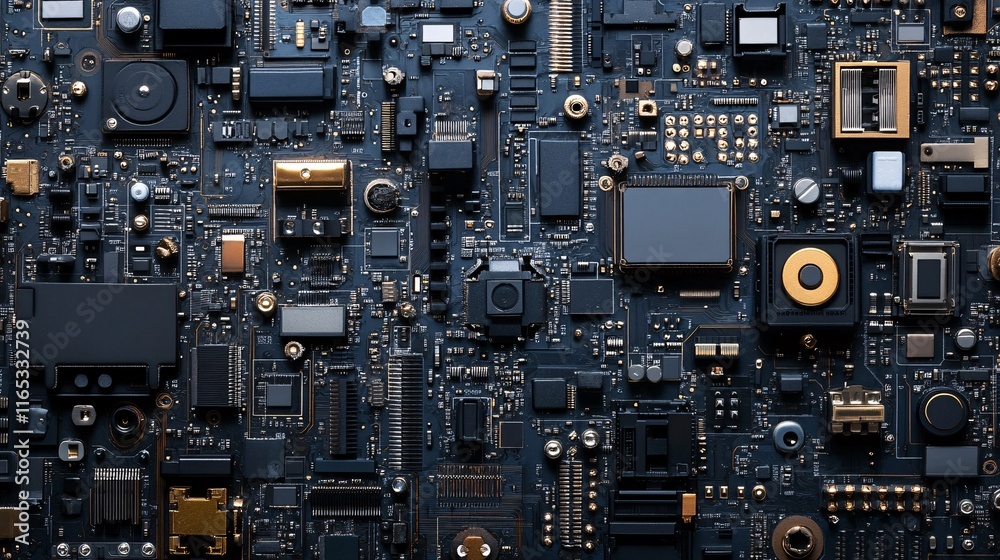 Aufkleber complex electronic circuit board showing microchips and components
