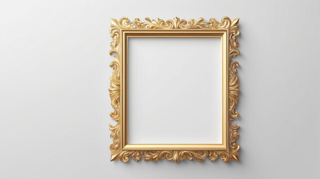 AI generative. 3d frame mockup of classic style gold swirl on white background. 64