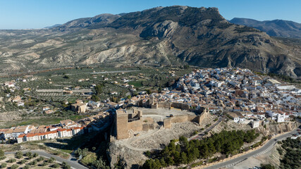 vista aérea del castillo del municipio de la Guardia de Jaén, Andalucía