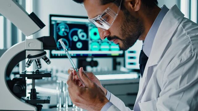 Scientist conducts research in a modern laboratory focused on innovative studies and technology