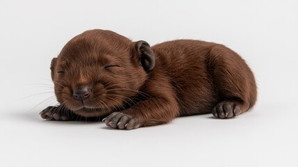 Obraz premium Playful baby otter napping indoor studio animal photography soft lighting close-up cute and adorable moments
