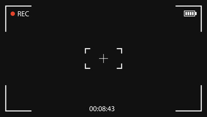 Camera viewfinder Recording Screen Overlay With Alpha Channel. Transparent background. 4K Video horizontal frame vector illustration