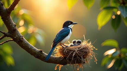 Bird and Nest at Sunrise