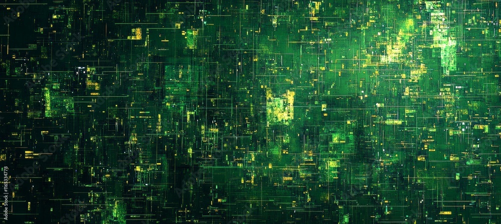 Aufkleber Abstract grunge green digital cyberspace technology background. Virtual data wireless transfer. Generative AI technology.	
