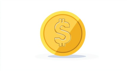 Golden Dollar Coin Illustration on White Background Perfect for Financial Themes, Investment Concepts, and Economic Graphics in Stock Photography