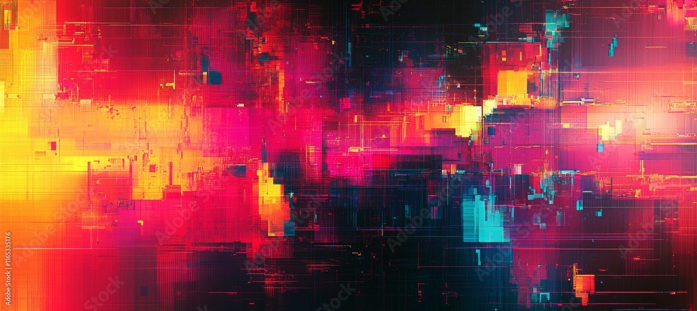 Poster Abstract digital distortion glitch background. TV error damage screen display. Generative AI technology.	
