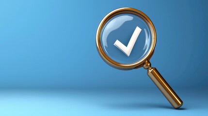 Inspecting success magnifying glass with checkmark on a blue background graphic content digital environment conceptual view