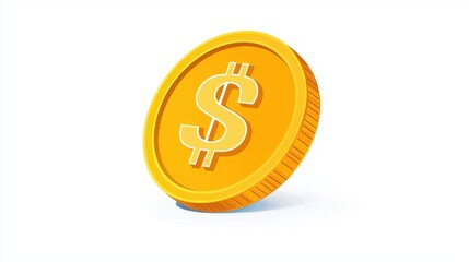 Fototapeta premium Bright Golden Coin with Dollar Sign on White Background, Symbolizing Wealth, Prosperity, Finance and Investment, Useful for Economic Themes and Financial Concepts