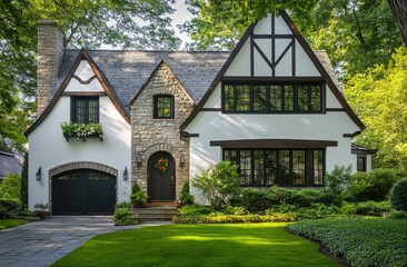 a modern farmhouse-style home in British Columbia, Canada, with white walls, a grey roof, and black trim accents