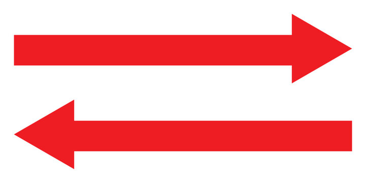 Set of long arrow vector, icon. red horizontal double side arrow. Straight long arrow vector icon set. Long arrows left and right in flat style. Long arrow silhouette, symbol, icon design.