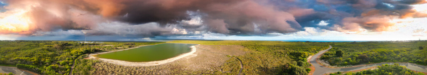 Breathtaking aerial perspective of Lake Thetis, famous for stromatolites, in Western Australia