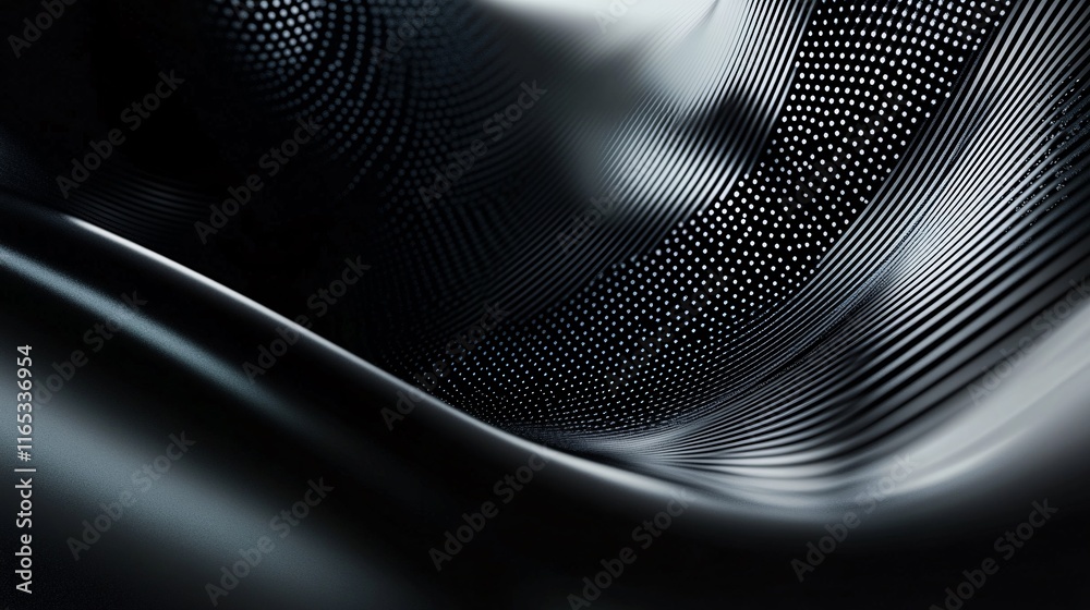 Poster Smooth black metallic surface forming a wavy pattern with lines and dots