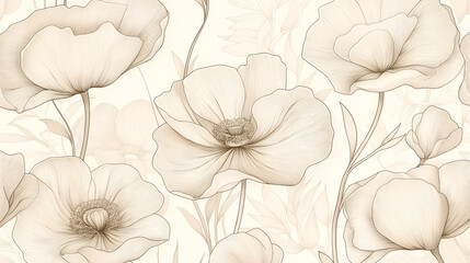 Beautiful line art floral pattern for fabric design.