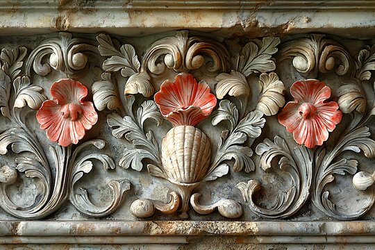 Intricate Stone Carving Featuring Floral Motifs and Acroterion Design.