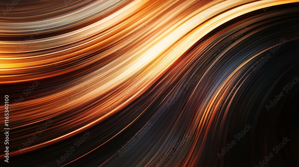 Poster Abstract orange and black wavy lines creating dynamic background